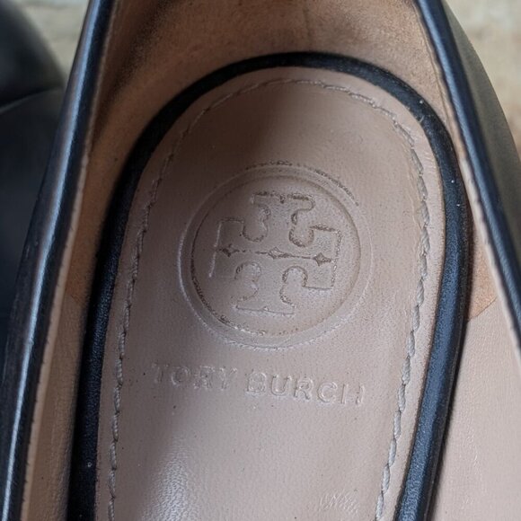Tory Burch Black Wedges with Gold Accent Size 7 - Picture 5 of 6